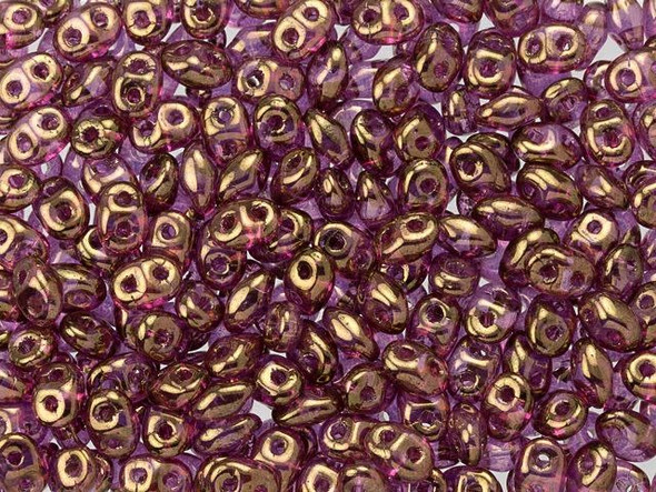 Matubo SuperDuo 2 x 5mm Transparent Gold/Amethyst Luster 2-Hole Seed Bead 2.5-Inch Tube