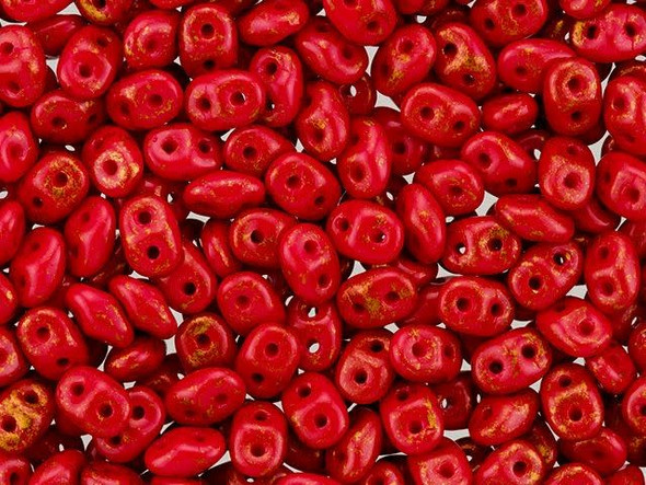 Matubo SuperDuo 2x5mm 2-Hole Gold Marbled Opaque Red Seed Bead 2.5-Inch Tube