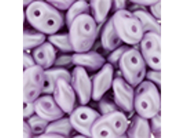 Soft lilac purple color with a pearlescent glow fills these Matubo SuperDuo beads. Create intricate jewelry designs with Czech glass seed beads! Featuring a unique shape and two stringing holes, these seed beads add a special touch of creativity to your designs. They have tapered edges and nest up nicely when strung, making them ideal for floral and woven designs. Add a special touch to your jewelry with Czech glass seed beads!  