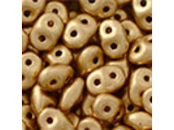 Sophistication starts with these Matubo SuperDuo beads. These seed beads are unique in that they feature an innovative shape and two stringing holes. From a side view, the edges taper at both ends. When strung, the beads nest up nicely. They are excellent for using in woven seed bead designs to add variety of shape. Use them to make floral designs, too. They feature a soft gold color with a matte metallic sheen.  