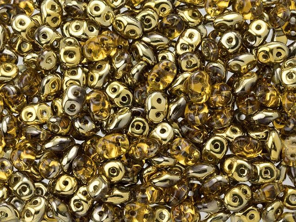 Honey and metallic gold tones combine in these Matubo SuperDuo beads. Create intricate jewelry designs with Czech glass seed beads! Featuring a unique shape and two stringing holes, these seed beads add a special touch of creativity to your designs. They have tapered edges and nest up nicely when strung, making them ideal for floral and woven designs. Add a special touch to your jewelry with Czech glass seed beads!  