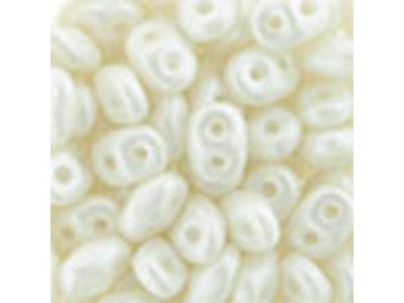 Snow white color with a pearlescent sheen fills these Matubo SuperDuo beads. Create intricate jewelry designs with Czech glass seed beads! Featuring a unique shape and two stringing holes, these seed beads add a special touch of creativity to your designs. They have tapered edges and nest up nicely when strung, making them ideal for floral and woven designs. Add a special touch to your jewelry with Czech glass seed beads!  