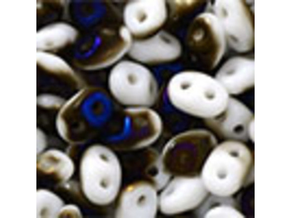 Matubo SuperDuo 2 x 5mm 1/2 Blue Iris - Opaque White 2-Hole Seed Bead 2.5-Inch Tube