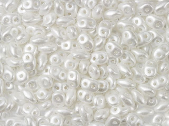 Put bright touches into your style with these Matubo SuperDuo beads. Create intricate jewelry designs with Czech glass seed beads! Featuring a unique shape and two stringing holes, these seed beads add a special touch of creativity to your designs. They have tapered edges and nest up nicely when strung, making them ideal for floral and woven designs. Add a special touch to your jewelry with Czech glass seed beads! They feature snow white color with a soft pearlescent sheen.  