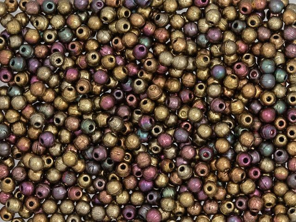 Czech Glass Half-Drilled 2mm Finial Bead - Matte - Metallic Bronze Iris (2.5" Tube)