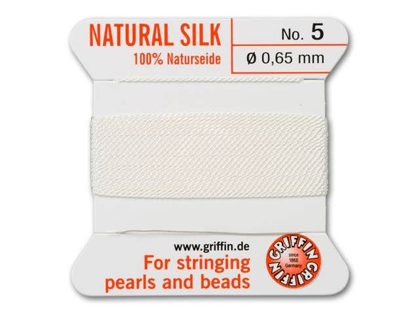 Griffin Bead Cord 100% Silk - Size 5 (0.65mm) White