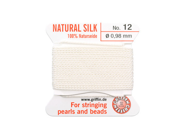 Griffin Silk Beading Cord & Needle, Size 12 (0.98mm), 2 Meters, White