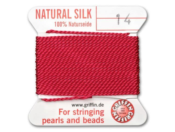 Griffin Bead Cord 100% Silk - Size 14 (1.02mm) Red