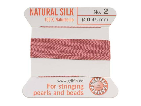 Griffin Silk Beading Cord & Needle Size 2 Pink