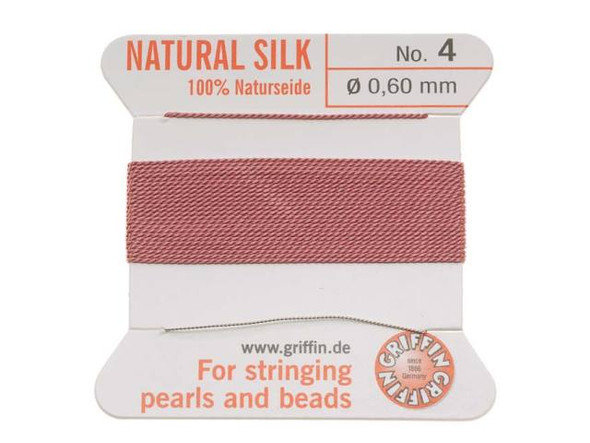 Griffin Silk Beading Cord & Needle Size 4 Pink