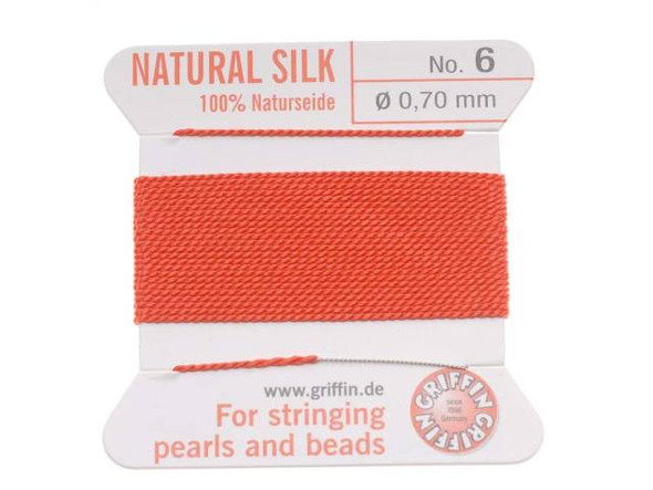 Griffin Silk Beading Cord & Needle Size 6 Coral Orange