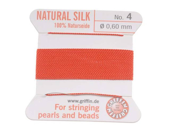 Griffin Silk Beading Cord & Needle Size 4 Coral Orange