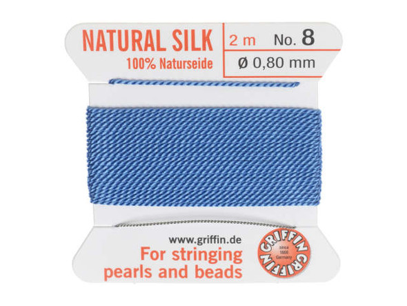 Griffin Silk Beading Cord & Needle, Size 8 (0.8mm), 2 Meters, Blue