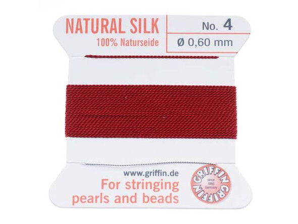 Griffin Silk Beading Cord & Needle Size 4 Garnet Red