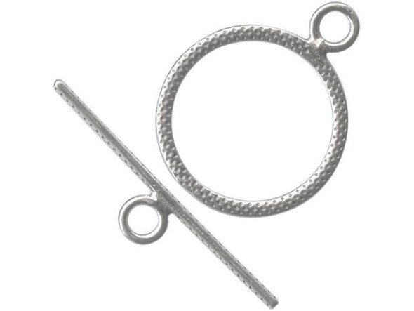   These bar and ring sets can be clasped with one hand making  them ideal for bracelets and watches.    Please note: The last few beads you put near the clasp should  be small, to make sure the bar will go all the way through  the ring (making the clasp easier to close).    Size listed is outside diameter of the ring (excluding its  loop) and the length of the bar. Price is per set, rather than per  piece.      Toggle Clasps and Bracelets    It's true! Toggles can be clasped with one hand, so they are good  for bracelets, including watch bracelets. Here's a hint to help  make sure no one loses one of your creations: When using toggle  clasps for bracelets, the bracelet must fit the customer fairly  well. If the bracelet is too loose, a short toggle bar might wiggle  itself out of its loop. Longer bars can help solve the  problem, but won't eliminate it. To size your bracelets to your  customers' wrists you might want to use a few chain links at the  end, between the clasp and the last beads. Then you can remove or  add links at the time of sale. Or if you really have a good thing  going, make 6.5", 7", and 8" versions of your best-selling patterns  and colors of bracelets.  See Related Products links (below) for similar items and additional jewelry-making supplies that are often used with this item.