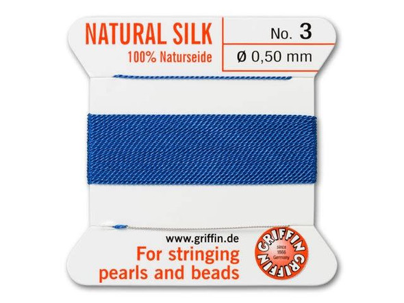 Griffin Bead Cord 100% Silk - Size 3 (0.50mm) Blue