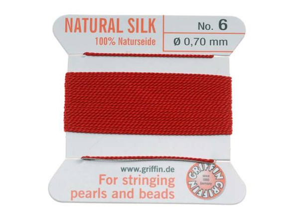 Griffin Silk Beading Cord & Needle Size 6 Red