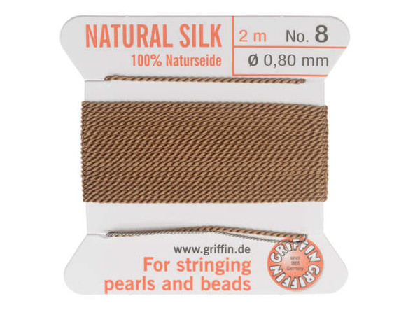 Griffin Silk Beading Cord & Needle, Size 8 (0.8mm), 2 Meters, Beige