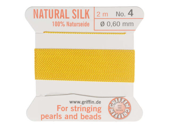 Griffin Silk Beading Cord & Needle, Size 4 (0.6mm), 2 Meters, Yellow