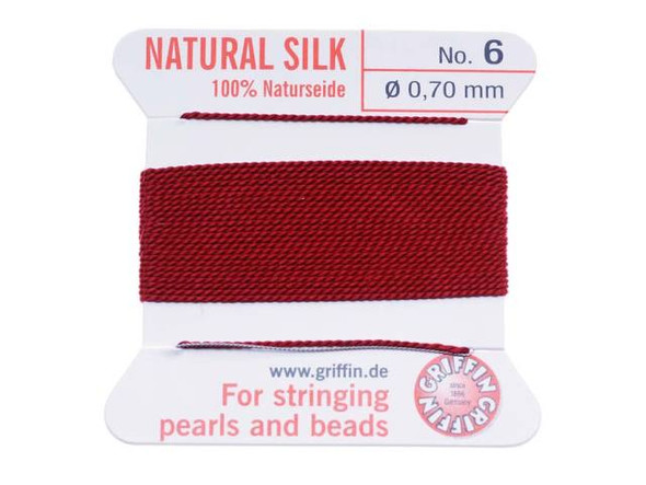 Truly nothing is as soft or as smooth as silk jewelry cord. Silk, also referred to as Naturseide, is the traditional stringing material used by beaders for centuries. Each 100% silk bead cord has a twisted stainless steel needle at the end, which saves you threading time. Doubling the thread is unnecessary, and the cord can be easily knotted because the thread has the correct twist. Each card includes approximately 79 inches of cord. 