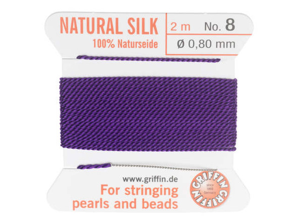 Griffin Silk Beading Cord & Needle, Size 8 (0.8mm), 2 Meters, Amethyst