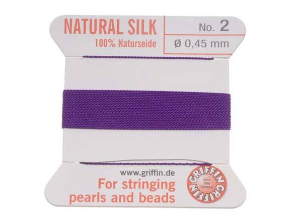 Griffin Silk Beading Cord & Needle Size 2 Amethyst Purple