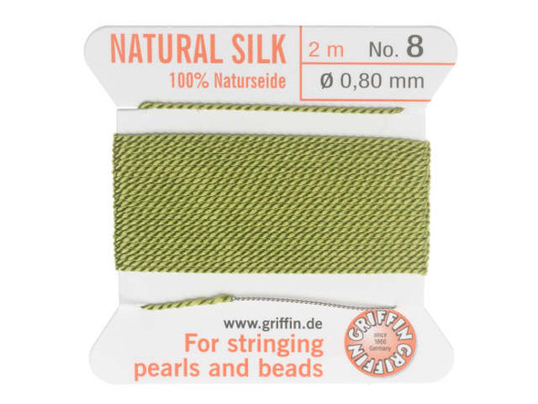 Griffin Silk Beading Cord & Needle, Size 8 (0.8mm), 2 Meters, Jade