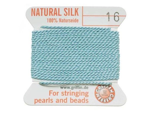 Griffin Silk Beading Cord & Needle Size 16 Lt Blue Turquoise