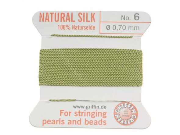 Griffin Silk Beading Cord & Needle Size 6 Lt Jade Green