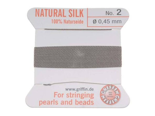 Griffin Silk Beading Cord & Needle Size 2 Silver Gray