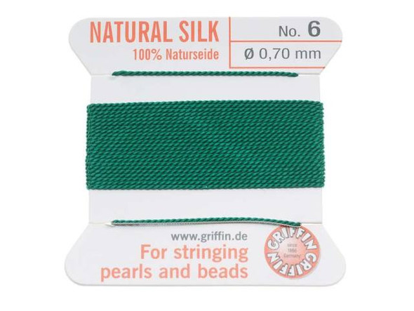 Griffin Silk Beading Cord & Needle Size 6 Dk. Green