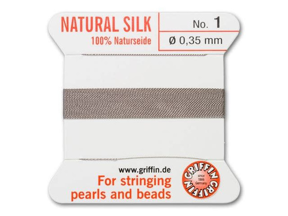 Griffin Bead Cord 100% Silk - Size 1 (0.35mm) Grey