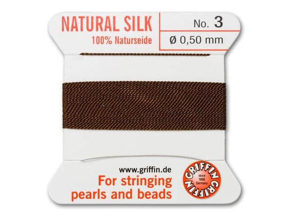 Griffin Bead Cord 100% Silk - Size 3 (0.50mm) Brown