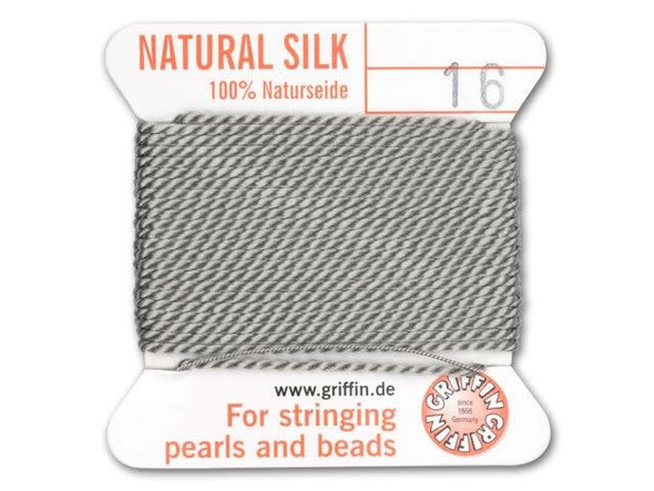 Griffin Bead Cord 100% Silk - Size 16 (1.05mm) Grey