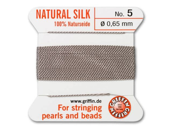 Griffin Bead Cord 100% Silk - Size 5 (0.65mm) Grey