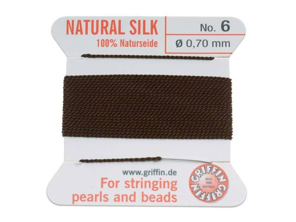 Griffin Silk Beading Cord & Needle Size 6 Brown