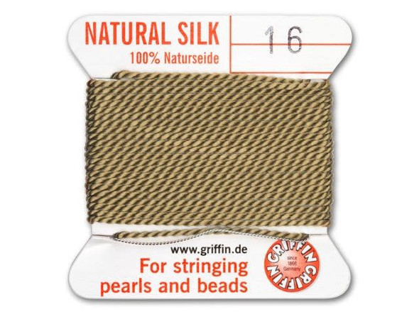 Give your necklaces and bracelets a natural drape by using this Griffin bead cord. The cord is made from 100% silk. You can string your beads on this cord for a necklace and finish it off with a bead tip for a professional look. The cord is approximately 79 inches long and comes pre-threaded onto a flexible stainless steel needle. Griffin uses a specific manufacturing process for their silk cord that puts just the right amount of tension on the thread and avoids tangling and knotting.