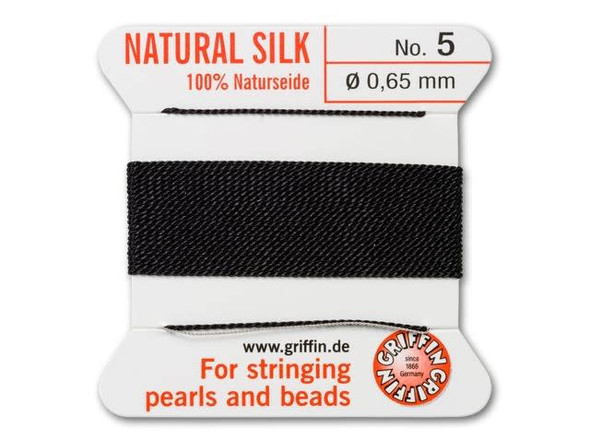 Griffin Bead Cord 100% Silk - Size 5 (0.65mm) Black