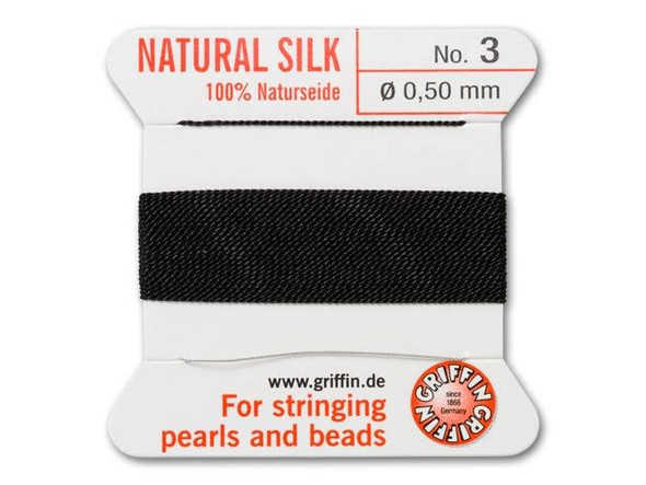 Griffin Bead Cord 100% Silk - Size 3 (0.50mm) Black
