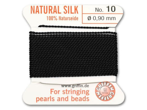 Griffin Silk Beading Cord & Needle, Size 10 (0.9mm), 2 Meters, Black