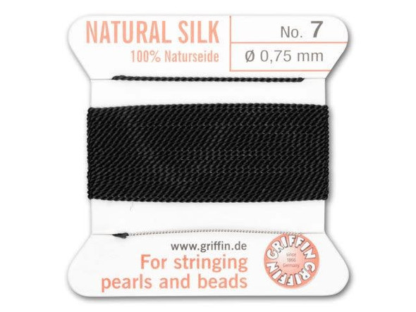 Griffin Bead Cord 100% Silk - Size 7 (0.75mm) Black