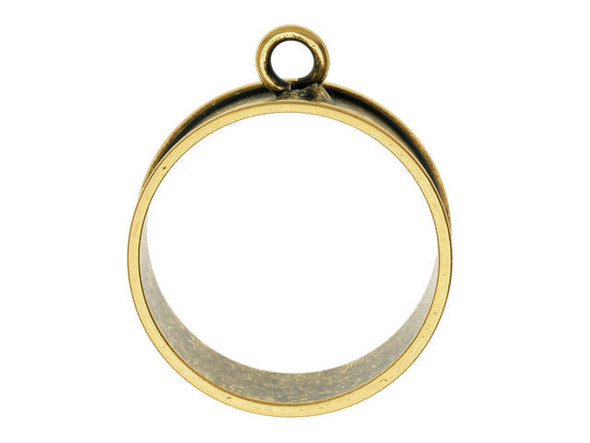 Make your style stand out with a custom creation using the Nunn Design antique gold-plated brass large open bezel deep channel large circle pendant. This bold circular pendant allows you to create all kinds of fun jewelry. The bezel is deep, so you can fill it with resin, add more components, embed epoxy clay and more. The outer ring features a channel surface that can also be decorated with epoxy clay. With so much versatility, you can showcase the outside surface, the inside, or both. A small ring at the top of the pendant makes it easy to add to designs. This pendant features a classic golden shine. Diameter 24mm, Hole Size 3mm, Width 9.5mm