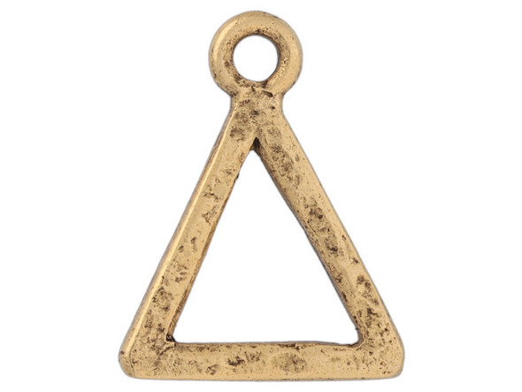 Bring geometric style to your designs with this open frame triangle hoop pendant from Nunn Design. This pendant has a triangular shape with an open design. You can use it as-is or use it as a base for wire wrapping or other techniques. This pendant features a classic gold color. Inside Dimensions: 9.0 x 8.8mm