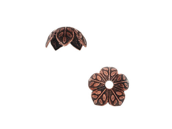 Nunn Design Antique Copper-Plated Pewter Etched Daisy Bead Cap (4 Pieces)