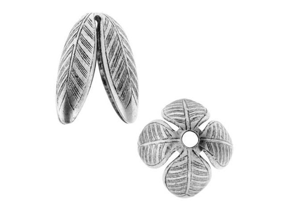 Nunn Design Antique Silver-Plated Brass 14mm Grande Leaf Bead Cap (2 Pieces)