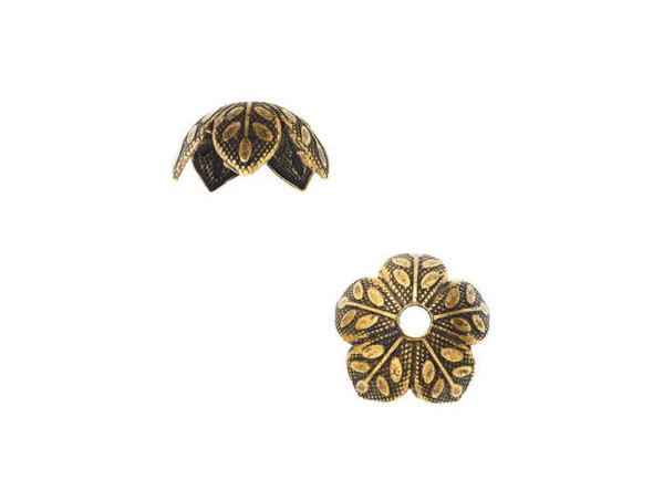 Nunn Design Antique Gold-Plated Pewter Etched Daisy Bead Cap (4 Pieces)