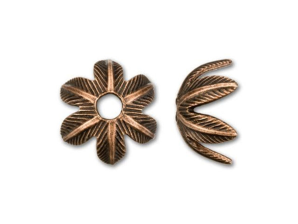 Nunn Design 8mm Antique Copper-Plated Pewter Daisy Bead Cap (4 Pieces)