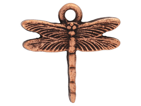You&rsquo;ll love this small dragonfly charm from Nunn Design. This charm is shaped like a dragonfly with a detailed body and wings. There is a loop at the top of the charm, so it is easy to add it to your deigns. This charm has a copper color.