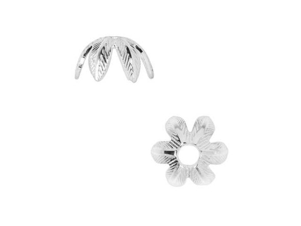 Let your favorite beads shine in your designs. This bead cap is shaped like a flower with six feathery petals that curve outward to envelop your bead. The sterling silver material shines with bright, almost white light that will make any color pop. The versatile 8mm size is sure to work with many beads. Bead caps always help to spice up simple designs and this bead cap is sure to make your jewelry stand out as high-quality and unique. Diameter 8.5mm, Fits Bead Size 8mm, Hole Size 1.63mm/14 gauge, Length 5mm