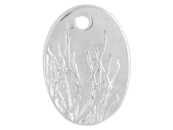 The feeling of open fields fills this small meadow grass charm from Nunn Design. This charm is oval-shaped and features a raised design of tall grass on the front.  The back is flat and plain. There is a hole at the top of the charm so it is easy to add it to your designs. This charm features a bright silver shine that will work in any project. Dimensions: 13.5 x 10mm, Hole Size: 2.0mm